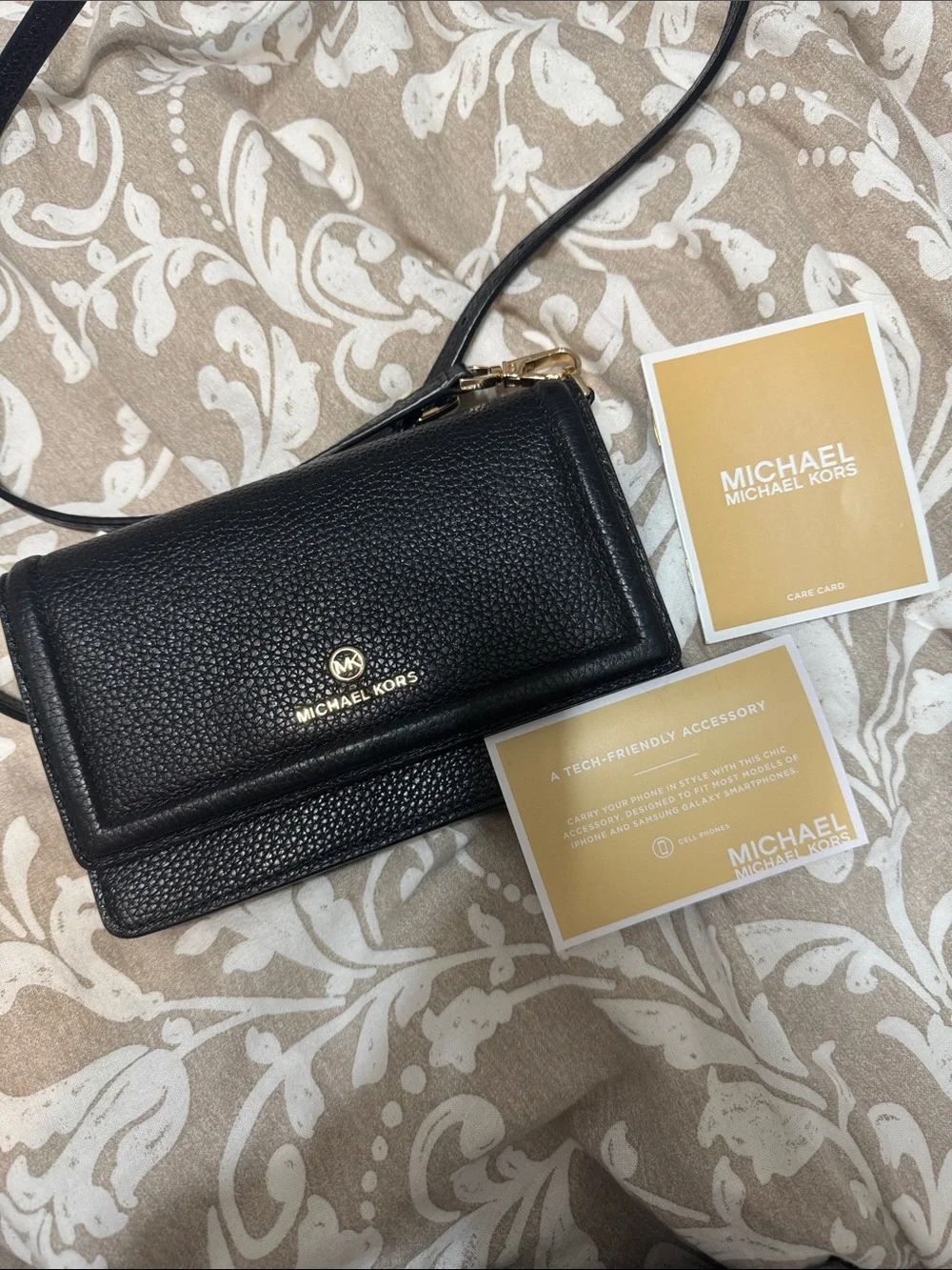 Michael Kors Black Pebbled Leather Convertible Crossbody “jet set charm”